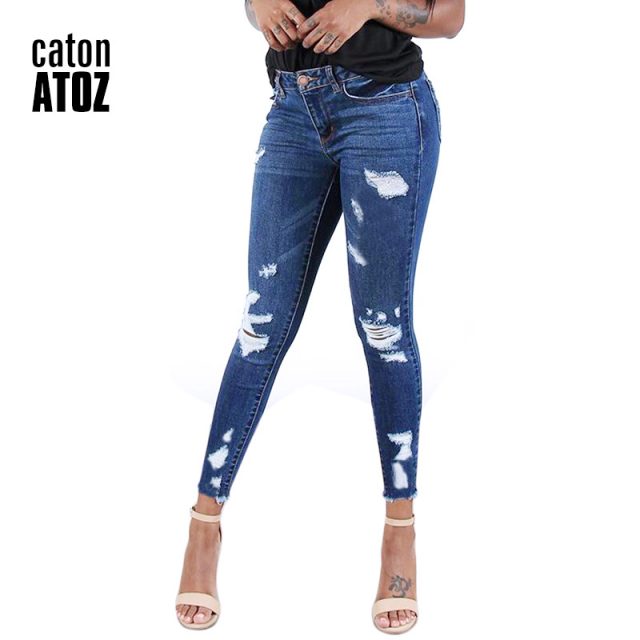 catonATOZ 2127 Woman Fashion Ripped Jeans Hot Ladies Cotton Stretchy Denim Pants Trousers Jeans For Women