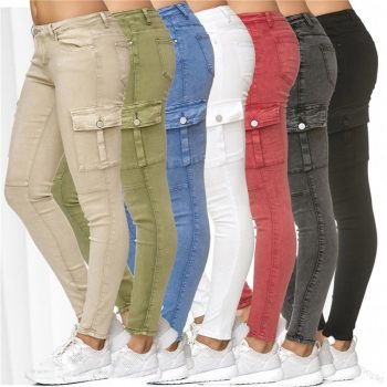 Lugentolo Jeans Woman Spring and Autumn New Solid Side Stand  Skinny Pencil Pants 7 Color Plus Size 3XL