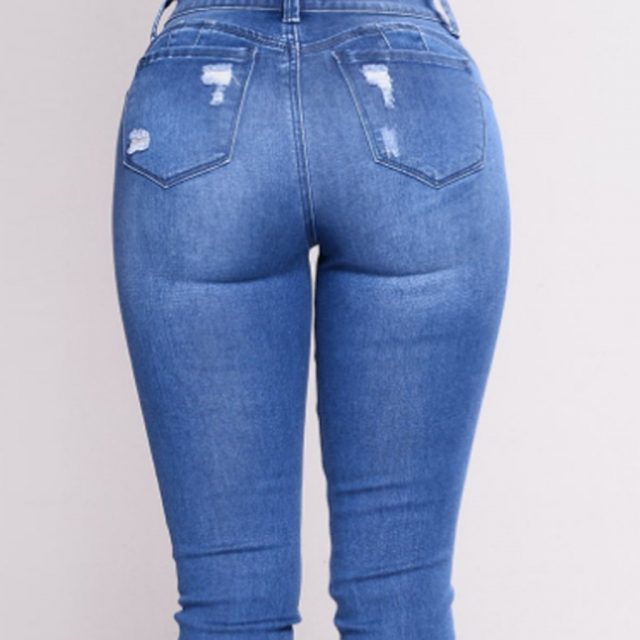 SAGACE Chic fashion ladies high waist stretch hole straight leg denim pants ladies temperament casual jeans hot solid color