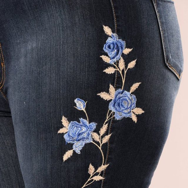 NORMOV Spring Summer Women Jeans High Waist Skinny Push Up Large Size Jeans Stretch Plus Size Female Embroidered Pencil Jeans
