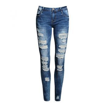 New Blue Jeans Pancil Pants Women High Waist Slim Hole Ripped Denim Jeans Casual Stretch Trousers Jeans Pants for Women