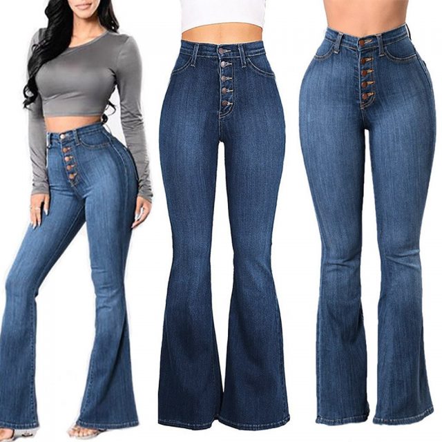 SAGACE  Autumn High Waist Wide Leg Jeans Loose Denim Pants 2019 Long Jeans for Women Femme Wide Pants boot cut pant navy blue