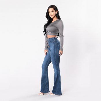 SAGACE  Autumn High Waist Wide Leg Jeans Loose Denim Pants 2019 Long Jeans for Women Femme Wide Pants boot cut pant navy blue