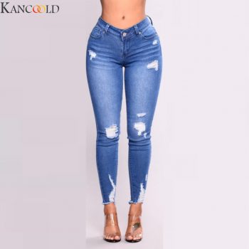 KANCOOLD New Blue Jeans Pancil Pants Women High Waist Slim Hole Ripped Denim Jeans Casual Stretch Trousers Jeans for Women