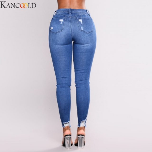 KANCOOLD New Blue Jeans Pancil Pants Women High Waist Slim Hole Ripped Denim Jeans Casual Stretch Trousers Jeans for Women