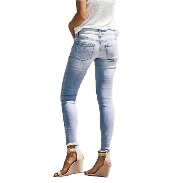 Fashion Womens Blue Destroyed Ripped Slim Denim Jeans Boyfriend Jeans Female Sexy Hole Pencil Trousers 2019 New mom’s plus size