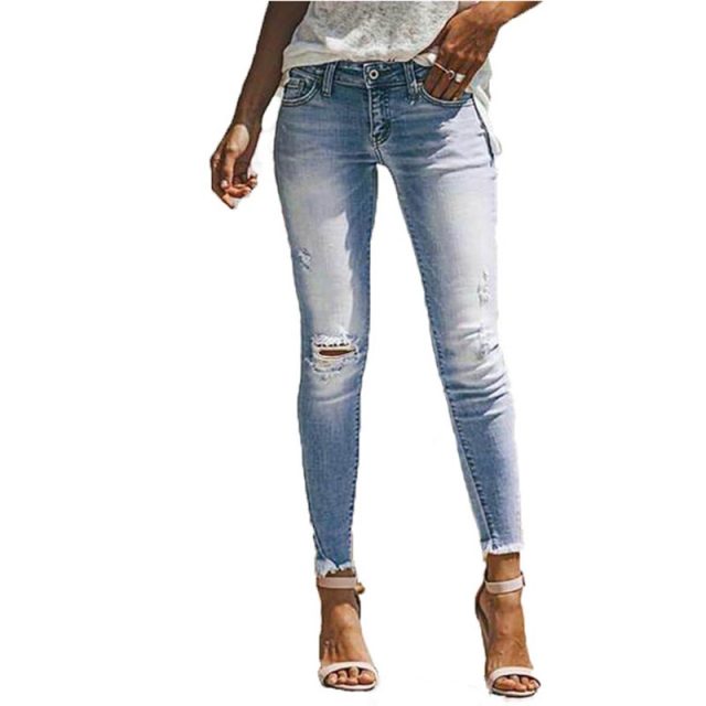 Fashion Womens Blue Destroyed Ripped Slim Denim Jeans Boyfriend Jeans Female Sexy Hole Pencil Trousers 2019 New mom’s plus size
