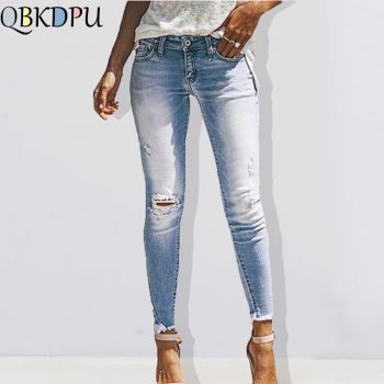 Fashion Womens Blue Destroyed Ripped Slim Denim Jeans Boyfriend Jeans Female Sexy Hole Pencil Trousers 2019 New mom's plus size