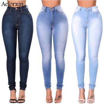 2019 Slim Jeans for Women Skinny High Waist Jeans Woman Blue Denim Pencil Pants Stretch Waist Women Jeans Pants Calca Feminina