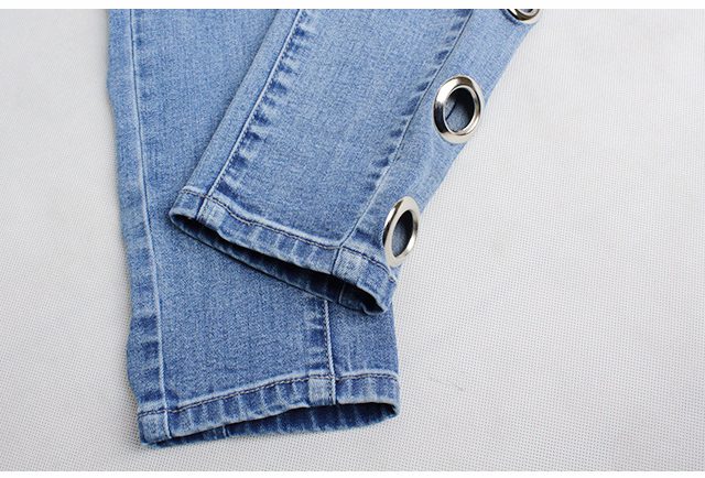 Gold Plated Eyelet Streetwear Skinny Jeans Woman Blue Vintage Womens Jeans Denim Women Clothes Elasticity Push Up Ropa Mujer
