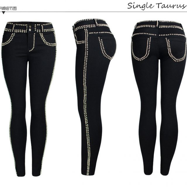 Rivet Black Jeans Women Low Waist Skinny Denim Pants Mujer Europe America Streetwear Side Stripe Trousers Vinatge Vaqueros Mujer