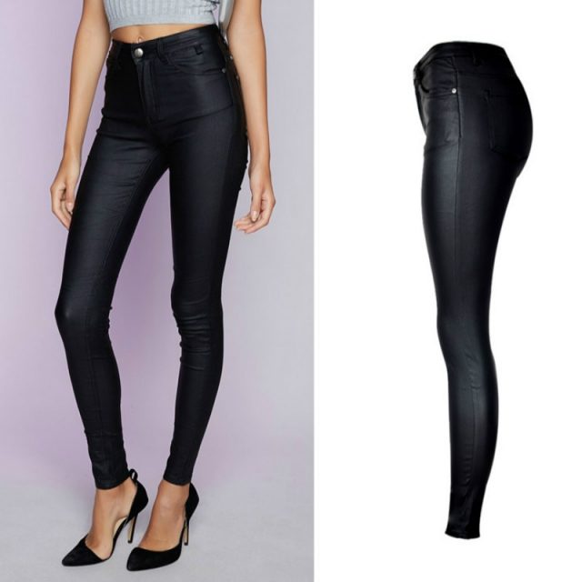 High Waist PU Imitation Leather Jeans Women Fashion Black Elasticity Skinny Jeans Femme Push Up Slim Vaqueros Mujer Pencil Pants
