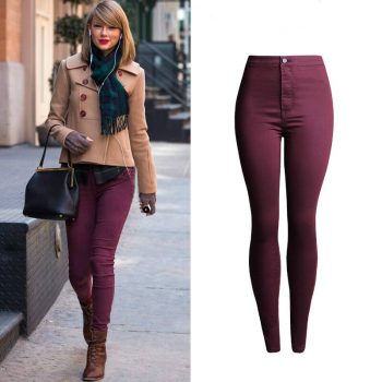 High Waist Jeans Women High Quality Elasticity Skinny Jeans Mujer Push Up Pencil Pants Pantalon Femme Red Wine Jeans Feminino Oh