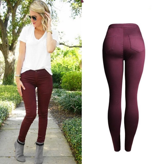 High Waist Jeans Women High Quality Elasticity Skinny Jeans Mujer Push Up Pencil Pants Pantalon Femme Red Wine Jeans Feminino Oh