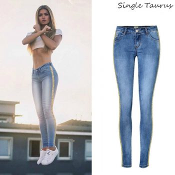 2019 Spring New Low Waist Metal Side Stripe Jeans Women Cotton Denim Slim Skinny Pencil Pants Mujer Embroidered Sequins Trousers