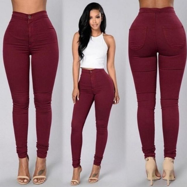 Womens Skinny Slim Fit Denim Jeans Casual Solid Color Pants Trouser NGD88