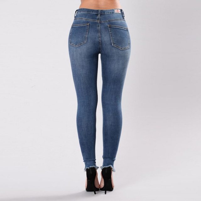 Women Embroidery Jeans Pants Skinny Ripped High Waist Stretch Pencil Denim Trousers NGD88