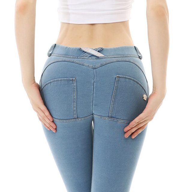 Women Skinny Lift Butt Leggings Bodycon Low Waist Denim Push Up Jeans NGD88