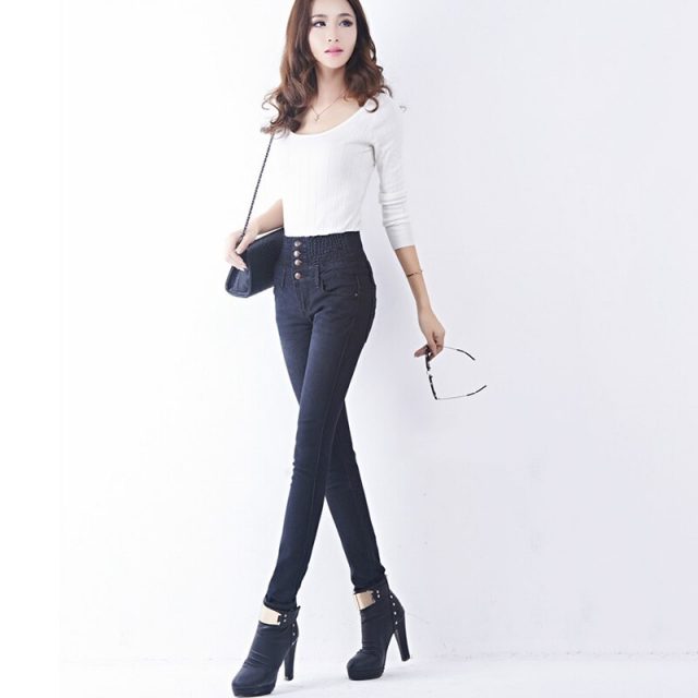 Women Jeans High Waist Elastic Skinny Long Pencil Pants Slim Fit Casual for Shopping NGD88