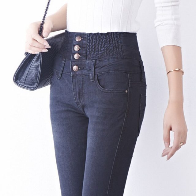 Women Jeans High Waist Elastic Skinny Long Pencil Pants Slim Fit Casual for Shopping NGD88
