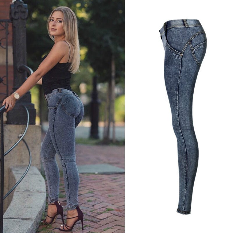 Low Waist Push Up Jeans Women Fashion High Street Snow Wash Slim Elasticity Skinny Denim Pants Soft Cotton Vaqueros Mujer 2019