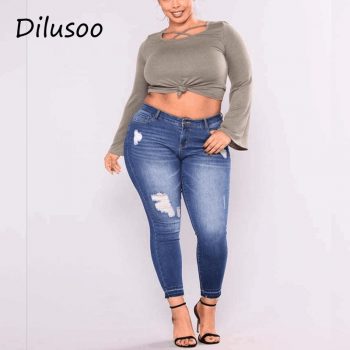 Dilusoo Women Ripped Plus Size Jeans Pants Skinny Elastic Pencil Pants Europe Woman Casual Jeans Spring Size2-7XL Trousers 2019