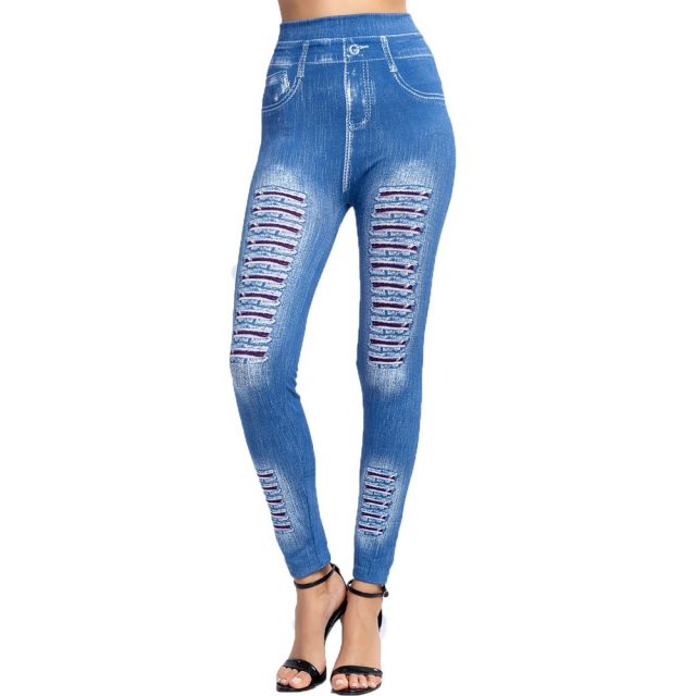 Jeggings Jeans for Women High Waist Skinny striped Fake Denim Leggings Femme Push Up Pencil Pants Plus Size Stretchy Leggings