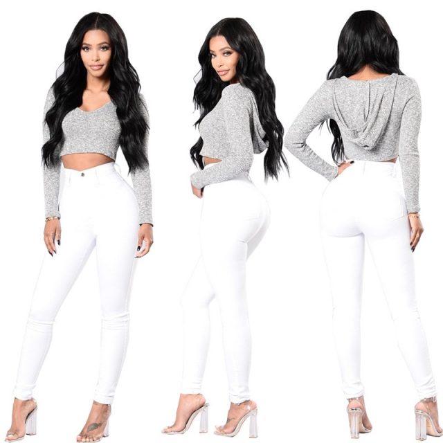 Women Jeans Women High Waisted Skinny Denim Pencil Pants 2019 Spring Stretch Slim Black White Long Length Jeans Plus Size