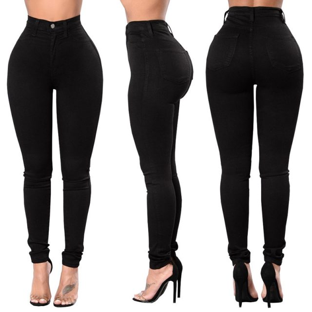 Women Jeans Women High Waisted Skinny Denim Pencil Pants 2019 Spring Stretch Slim Black White Long Length Jeans Plus Size