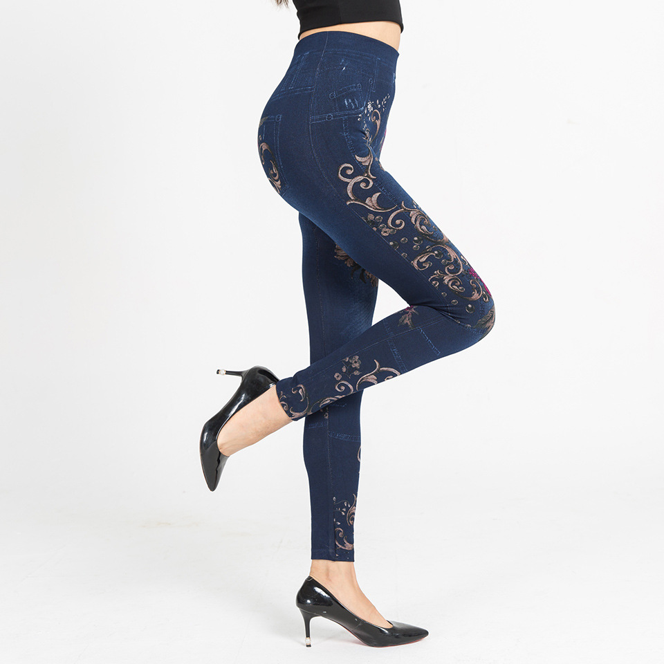 Ladies Floral Print Faux Denim Leggings Butterfly Printing High Waist Elastic Jeans Leggings Push Up Skinny Pants Leeging Femme Ladies Floral Print Faux Denim Leggings Butterfly Printing High Waist Elastic Jeans Leggings Push Up Skinny Pants Leeging Femme