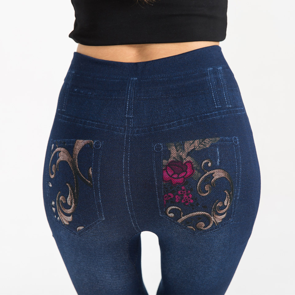 Ladies Floral Print Faux Denim Leggings Butterfly Printing High Waist Elastic Jeans Leggings Push Up Skinny Pants Leeging Femme Ladies Floral Print Faux Denim Leggings Butterfly Printing High Waist Elastic Jeans Leggings Push Up Skinny Pants Leeging Femme