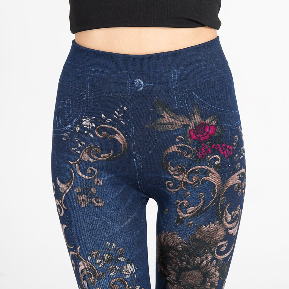 Ladies Floral Print Faux Denim Leggings Butterfly Printing High Waist Elastic Jeans Leggings Push Up Skinny Pants Leeging Femme Ladies Floral Print Faux Denim Leggings Butterfly Printing High Waist Elastic Jeans Leggings Push Up Skinny Pants Leeging Femme
