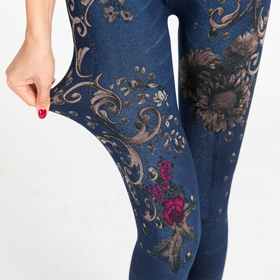 Ladies Floral Print Faux Denim Leggings Butterfly Printing High Waist Elastic Jeans Leggings Push Up Skinny Pants Leeging Femme Ladies Floral Print Faux Denim Leggings Butterfly Printing High Waist Elastic Jeans Leggings Push Up Skinny Pants Leeging Femme