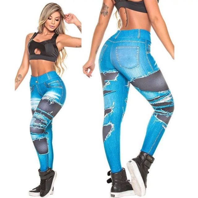 Autumn 2019 Fashion Printing High Waist Jeans Leggings Women Push Up Sexy Fitness Slim Denim Legging Punk Elastic Skinny Pants