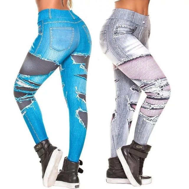 Autumn 2019 Fashion Printing High Waist Jeans Leggings Women Push Up Sexy Fitness Slim Denim Legging Punk Elastic Skinny Pants