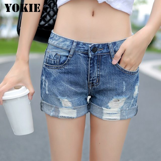 Shorts Women Vintage Solid Color Denim Punk Shorts Female High Waist Shorts Summer Feminino Plus Size Casual Women Short Jeans