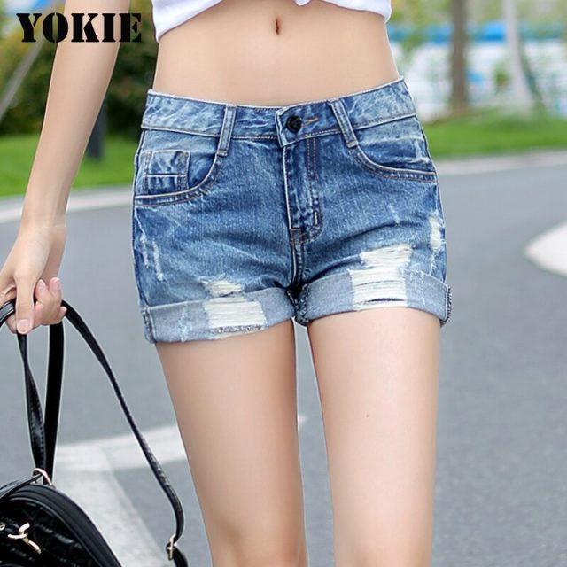 Shorts Women Vintage Solid Color Denim Punk Shorts Female High Waist Shorts Summer Feminino Plus Size Casual Women Short Jeans