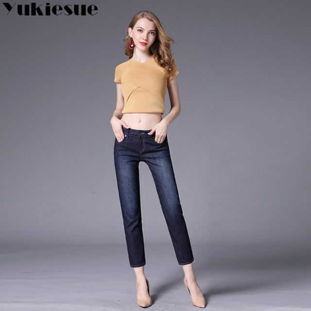 High waist jeans woman 2018 summer autumn skinny slim ankle length vintage casual straight denim pants female jeans femme