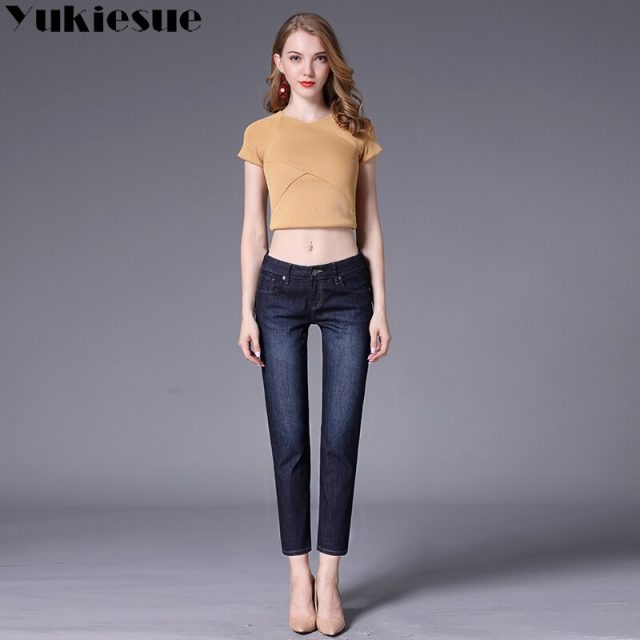 High waist jeans woman 2018 summer autumn skinny slim ankle length vintage casual straight denim pants female jeans femme