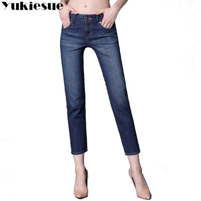 High waist jeans woman 2018 summer autumn skinny slim ankle length vintage casual straight denim pants female jeans femme