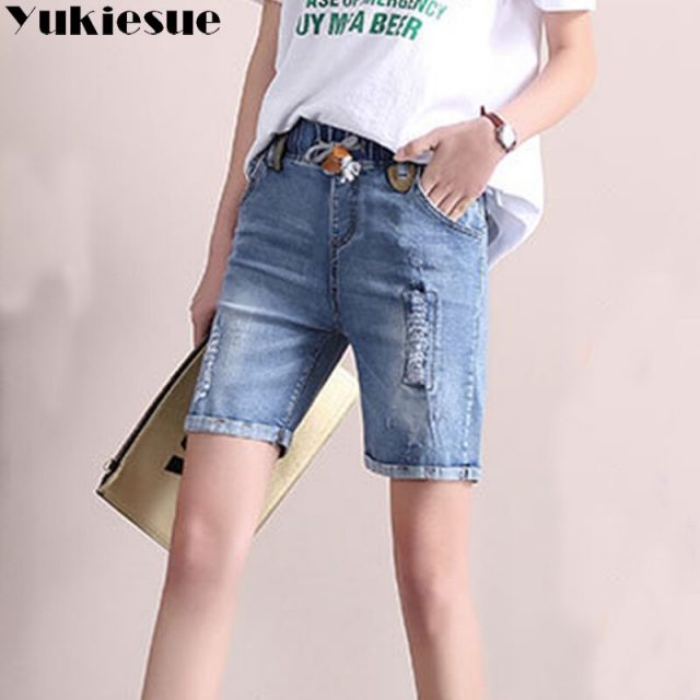 Plus Size 25-31 High Waist ripped Denim Shorts Women 2018 New Summer Elastic Waist Jeans Shorts Femme Loose Hole Shorts