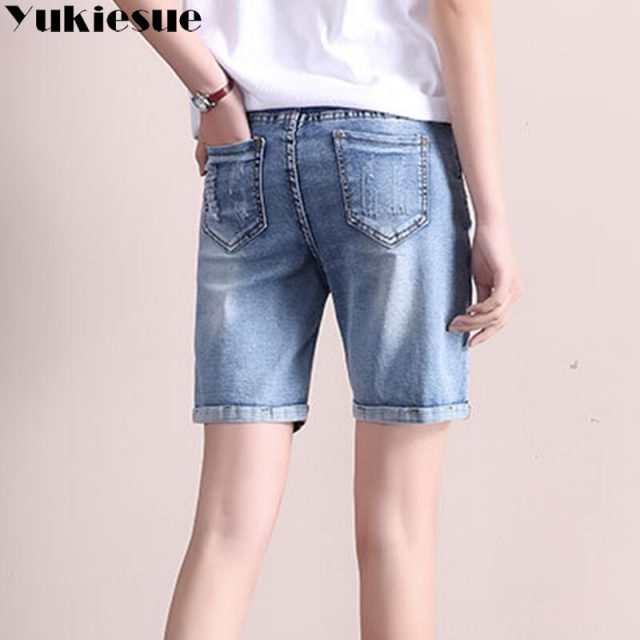 Plus Size 25-31 High Waist ripped Denim Shorts Women 2018 New Summer Elastic Waist Jeans Shorts Femme Loose Hole Shorts