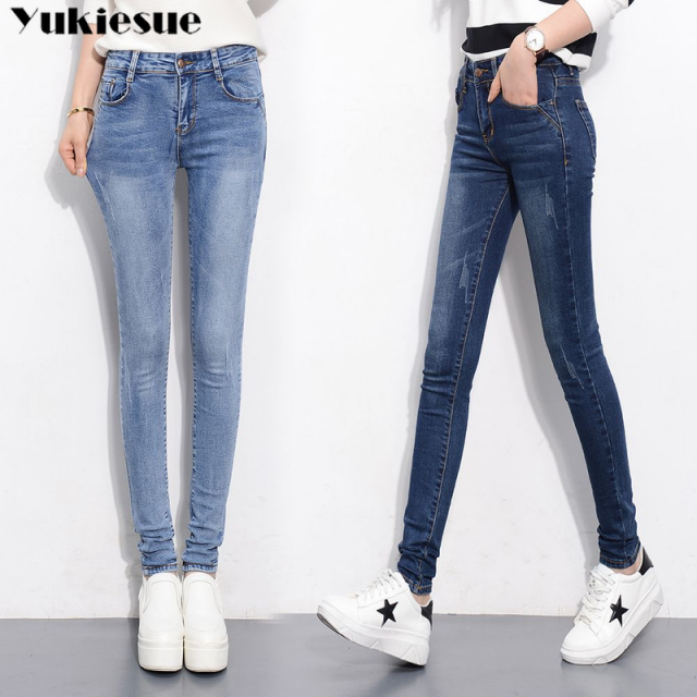 Slim Jeans For Women Skinny High Waisted Blue Denim Pencil Jeans Stretch Slim Pants Jeans Woman Pants Calca Feminina 2019