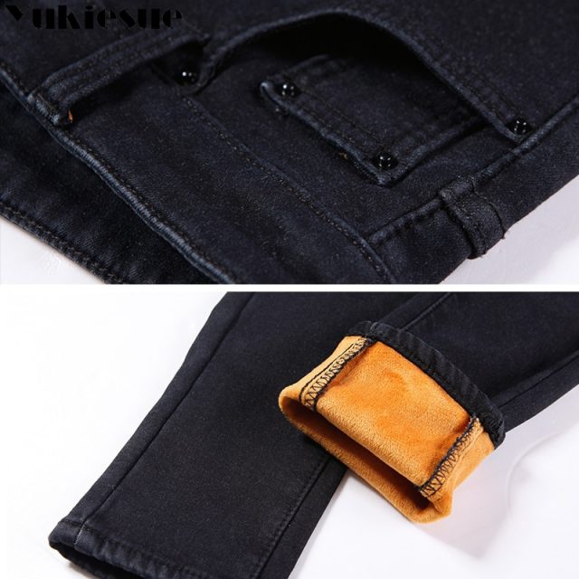 High waist jeans for women trousers 2018 winter warm fleece skinny denim jeans femme female Women’s pencil pants Plus size
