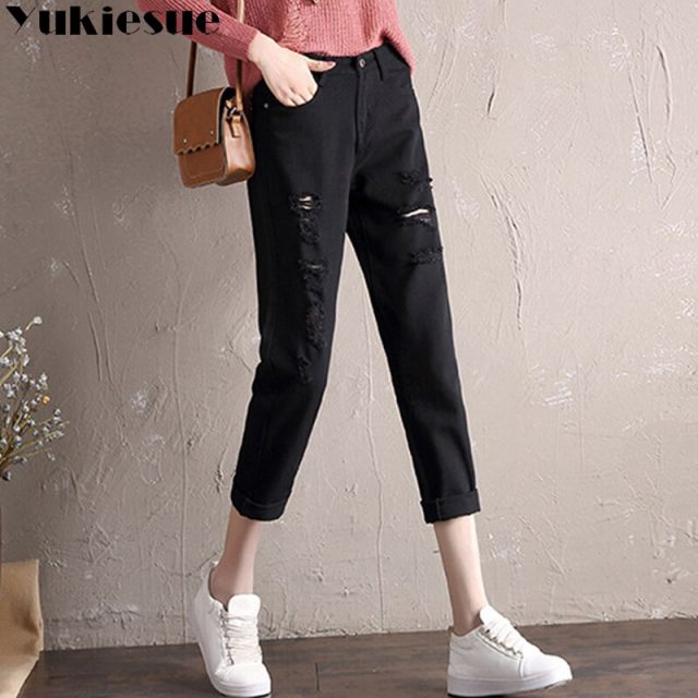 Boyfriend jeans for women with high waist hole loose denim harem pants female trousers jeans woman ripped jeans female Plus size