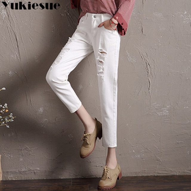 Boyfriend jeans for women with high waist hole loose denim harem pants female trousers jeans woman ripped jeans female Plus size