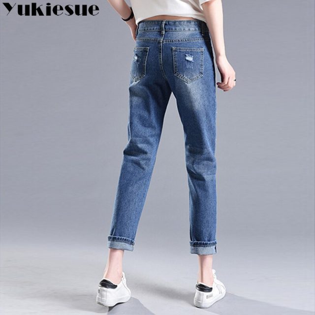 Boyfriend jeans for women with high waist hole loose denim harem pants female trousers jeans woman ripped jeans female Plus size