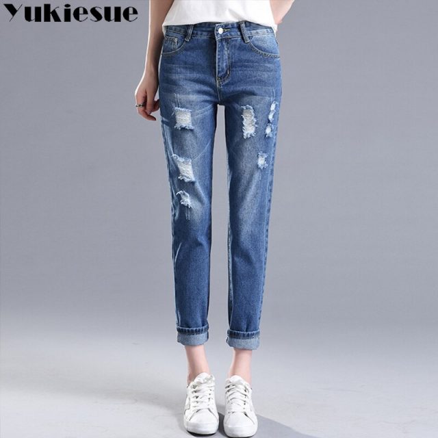 Boyfriend jeans for women with high waist hole loose denim harem pants female trousers jeans woman ripped jeans female Plus size