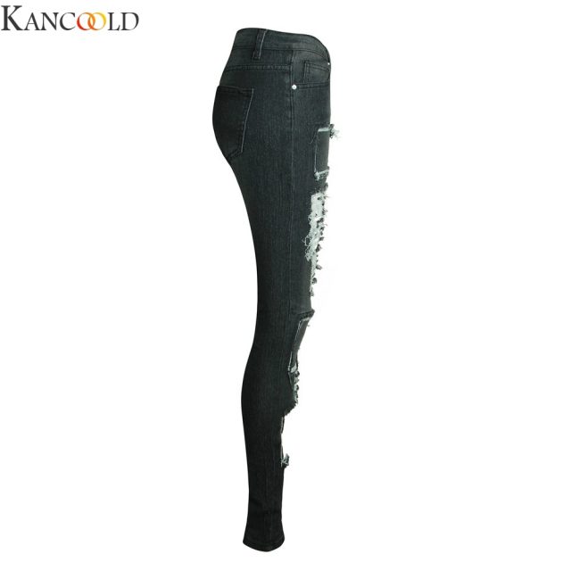 KANCOOLD Plus Size Summer Hole Ripped Jeans Women Jeggings Cool Denim High Waist Skinny Jeans Pants Pencil Trousers Black