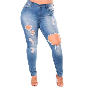 Jaycosin New Fashion Ladies Casual Skinny Hight Waisted Hole Slim Jeans Elastic Stretch Trousers for Women Length Jeans 10#4